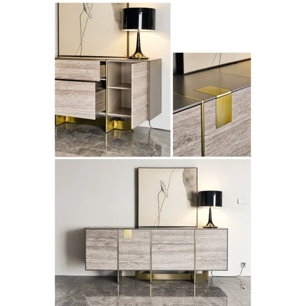 Travertine-Faced Sideboard in oatmeal — in a room setting