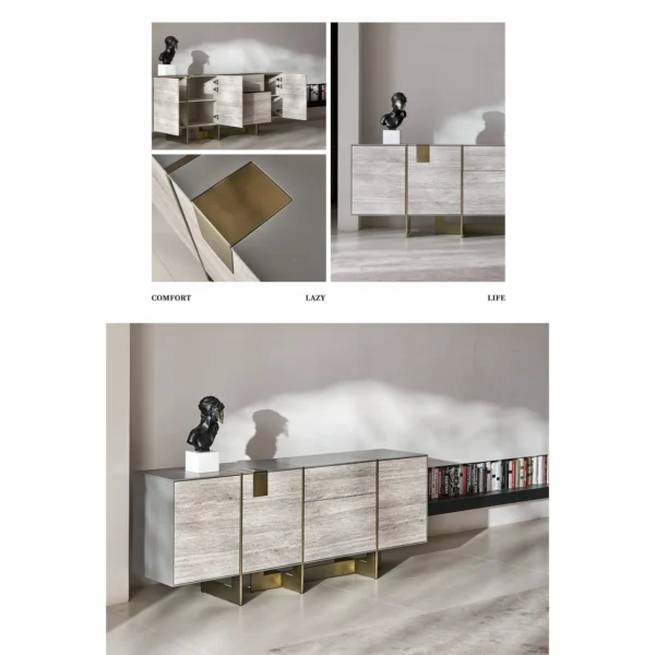 Travertine-Faced Sideboard in oatmeal — in a room setting