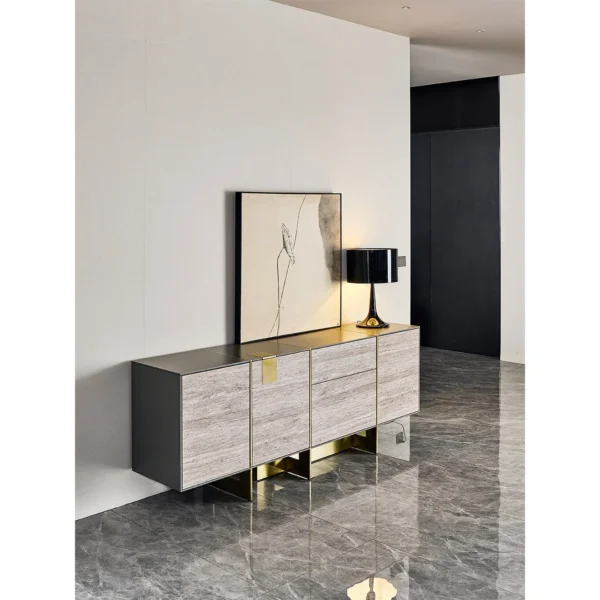 Travertine-Faced Sideboard in oatmeal — in a room setting