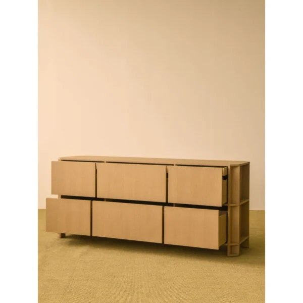 Italian Minimalist Oak Sideboard with Framed Panels in natural oak — in a room setting