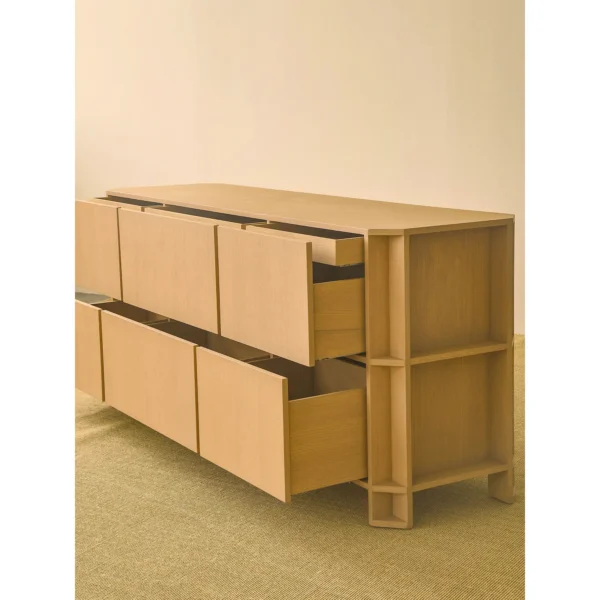 Italian Minimalist Oak Sideboard with Framed Panels in natural oak — in a room setting