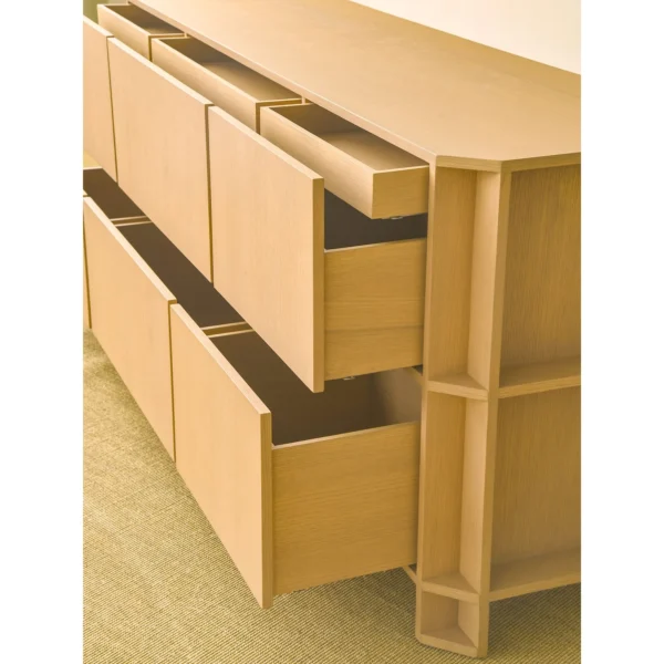 Italian Minimalist Oak Sideboard with Framed Panels in natural oak — in a room setting