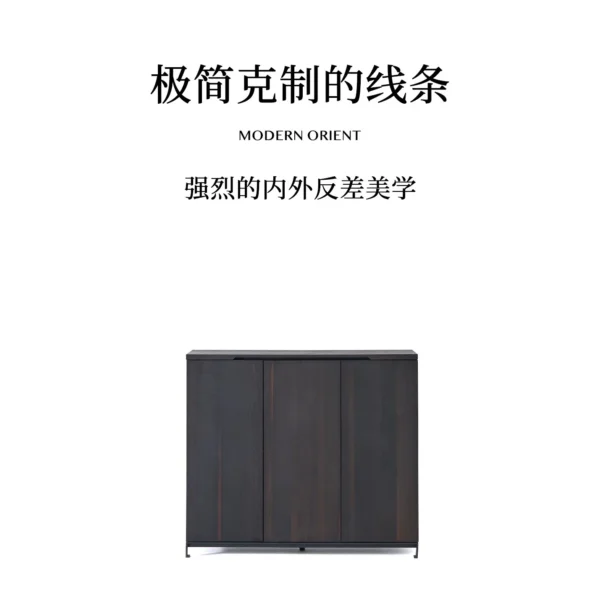 Smoked Wood Three-Door Tall Cabinet in black — in a room setting