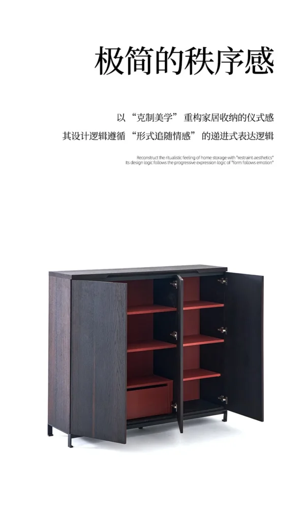 Smoked Wood Three-Door Tall Cabinet in black — in a room setting