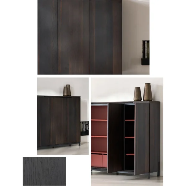 Smoked Wood Three-Door Tall Cabinet in black — in a room setting