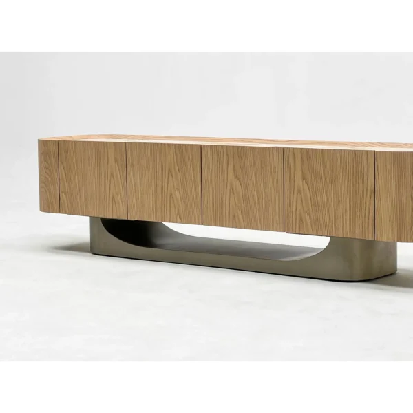 Italian Minimalist Oak TV Stand in natural oak — in a room setting