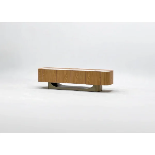 Italian Minimalist Oak TV Stand in natural oak — in a room setting