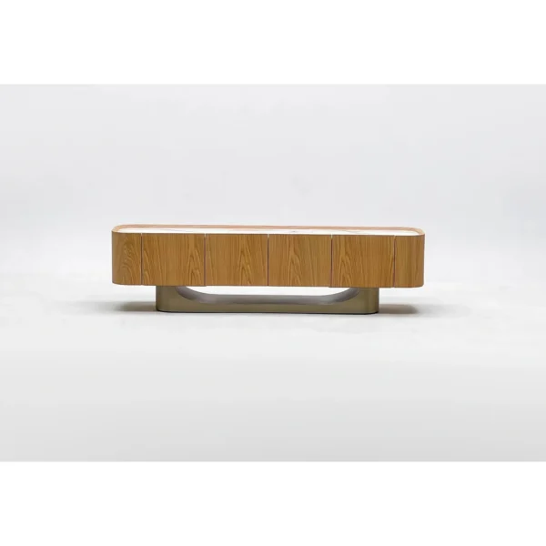 Italian Minimalist Oak TV Stand in natural oak — in a room setting