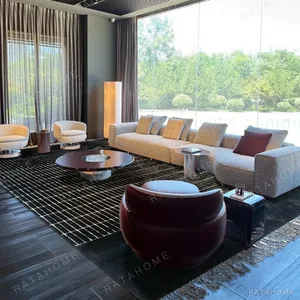 Italian Minimalist Tweed-Check Rug in Black and White — in a room setting