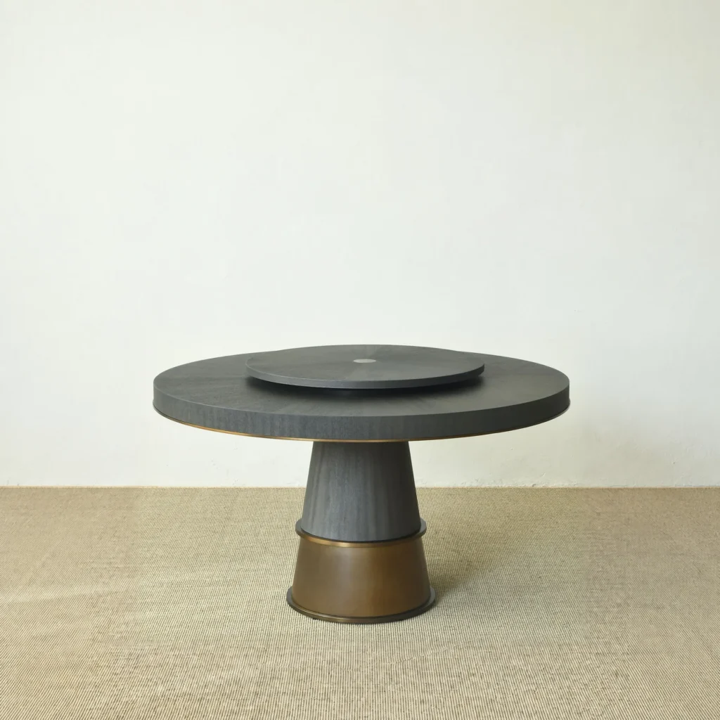 Little Frog Round Dining Table with Lazy Susan in slate — front view