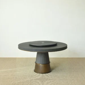 Little Frog Round Dining Table with Lazy Susan in slate — front view