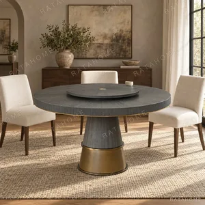 Little Frog Round Dining Table with Lazy Susan in slate — in a room setting