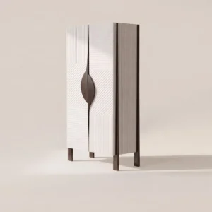 Italian Relief Texture Double Door Tall Cabinet in solid wood — front view