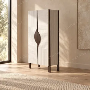 Italian Relief Leather Tall Cabinet in oatmeal — in a room setting
