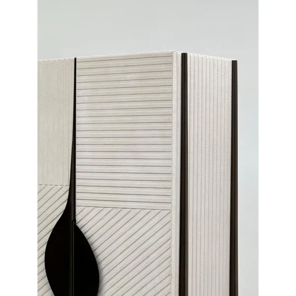Italian Relief Leather Tall Cabinet in oatmeal — in a room setting