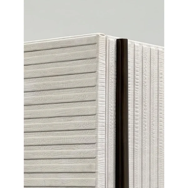 Italian Relief Leather Tall Cabinet in oatmeal — in a room setting