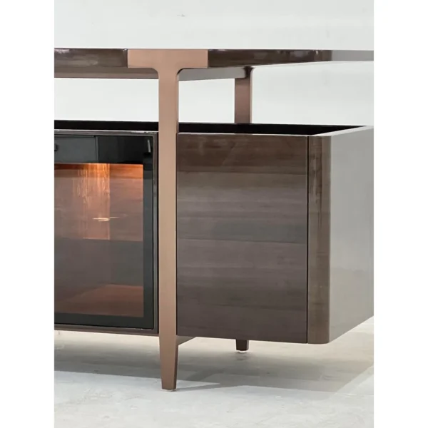 Italian T-Frame Sideboard with Lit Glass Centre in clay — in a room setting