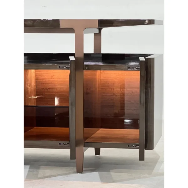 Italian T-Frame Sideboard with Lit Glass Centre in clay — in a room setting