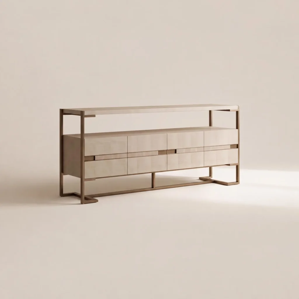 Italian Veneer Metal Frame Stand in wood veneer — front view