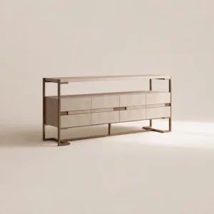 Italian Veneer Metal Frame Stand in wood veneer — front view