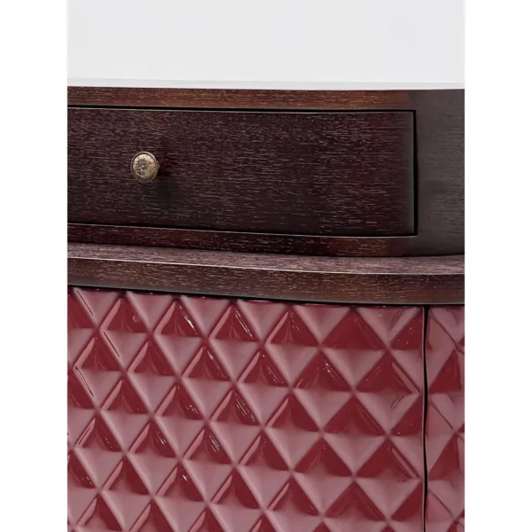 Wine-Red Diamond-Relief Sideboard with Walnut Drawer Top in burgundy — in a room setting