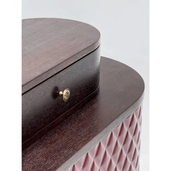 Wine-Red Diamond-Relief Sideboard with Walnut Drawer Top in burgundy — in a room setting