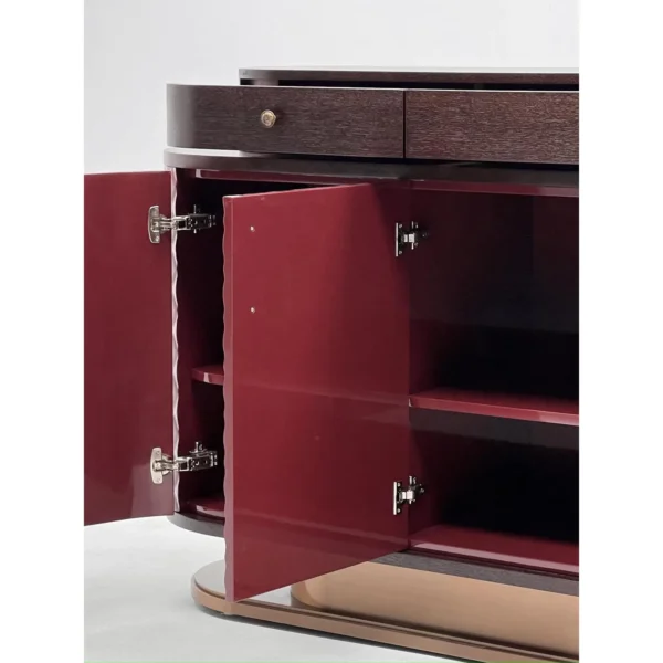 Wine-Red Diamond-Relief Sideboard with Walnut Drawer Top in burgundy — in a room setting