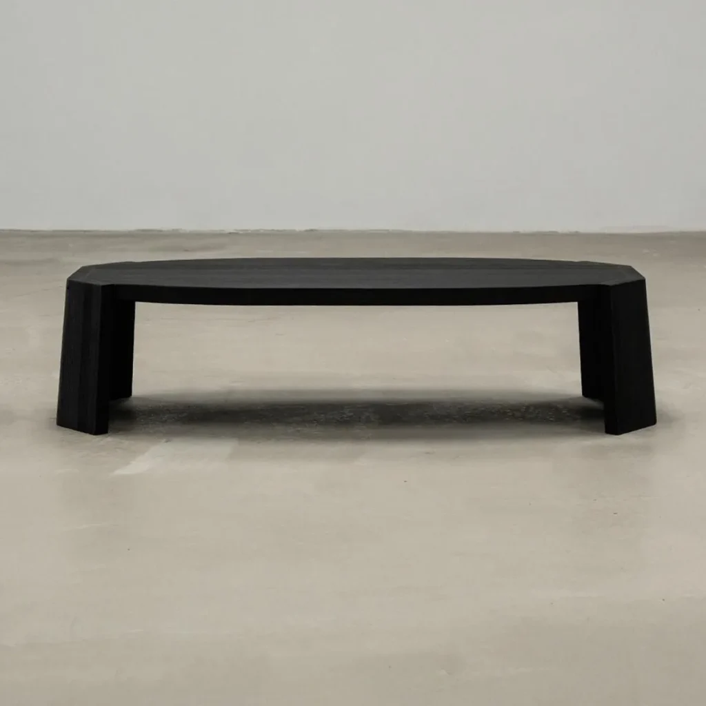 Jackfruit Wood Curved Coffee Table in Charred Black — front view