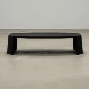 Jackfruit Wood Curved Coffee Table in Charred Black — front view