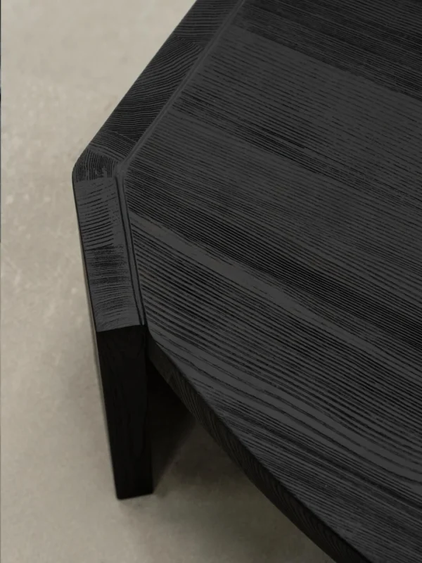 Jackfruit Wood Curved Coffee Table in Charred Black — detail