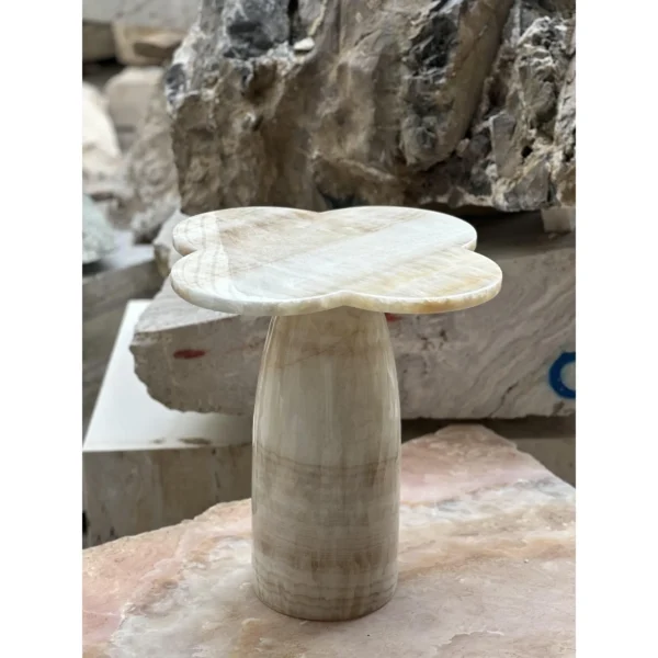 Four-Leaf Clover Honey Onyx Side Table in mustard — in a room setting