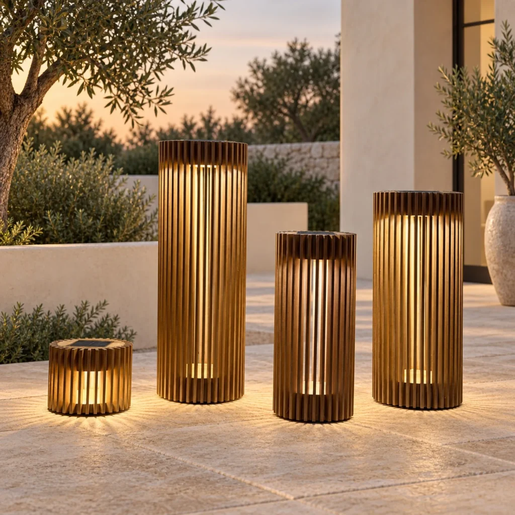 Japanese Teak Outdoor Lantern in teak — front view