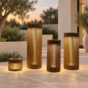 Japanese Teak Outdoor Lantern in teak — front view