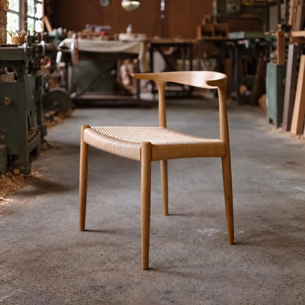 Japanese White Oak Chair with Woven Paper Cord Seat in natural oak — front view