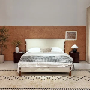 Aosta Ash and Leather Bed in oatmeal — front view