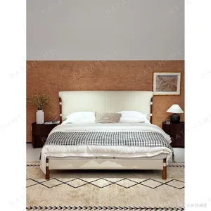 Aosta Ash and Leather Bed in oatmeal — in a room setting