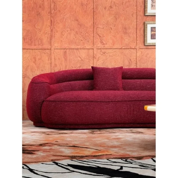 Chiman Wine Red Curved Modular Sofa in Silver-Thread Tweed — in a room setting