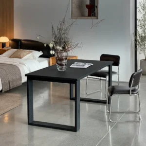 Fangshuo Carbonised Ash Dining Table with Square Frame Legs in black — front view