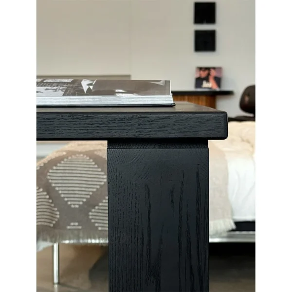 Fangshuo Carbonised Ash Dining Table with Square Frame Legs in black — in a room setting