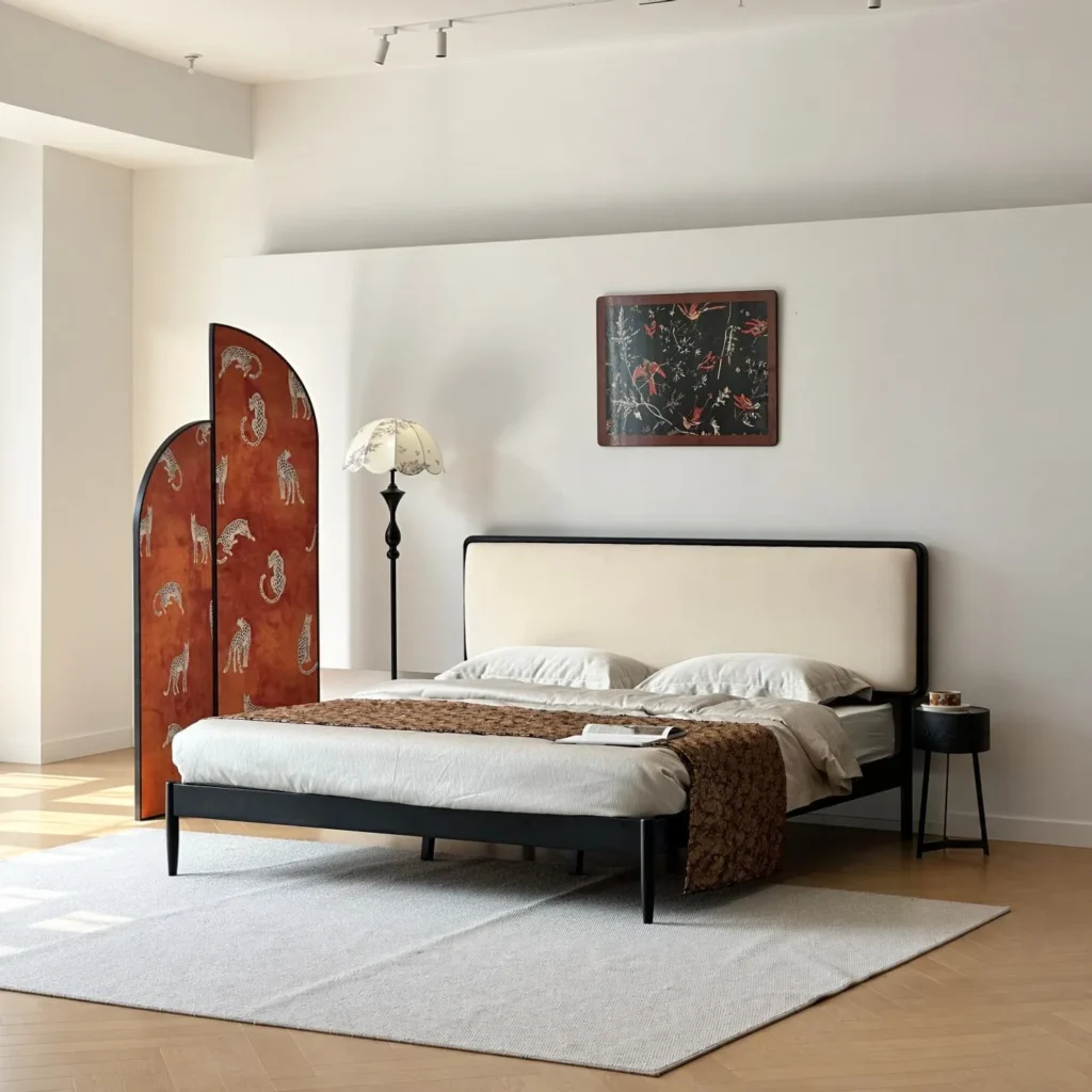 Jianxu Slim Black Beech Bed in black — front view