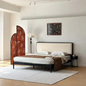 Jianxu Slim Black Beech Bed in black — front view