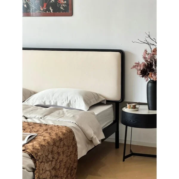 Jianxu Slim Black Beech Bed in black — in a room setting