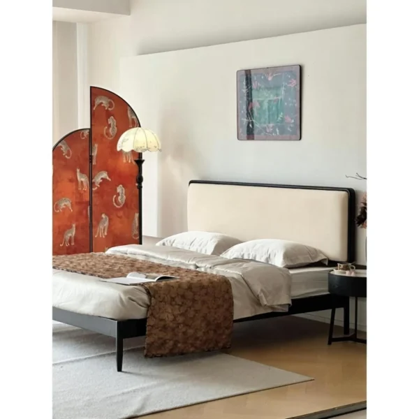 Jianxu Slim Black Beech Bed in black — in a room setting