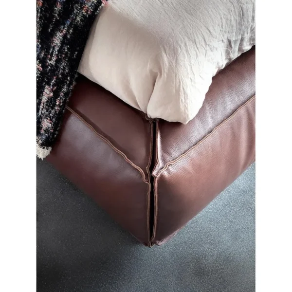 Kuojing Wide Full-Grain Leather Bed in clay — in a room setting