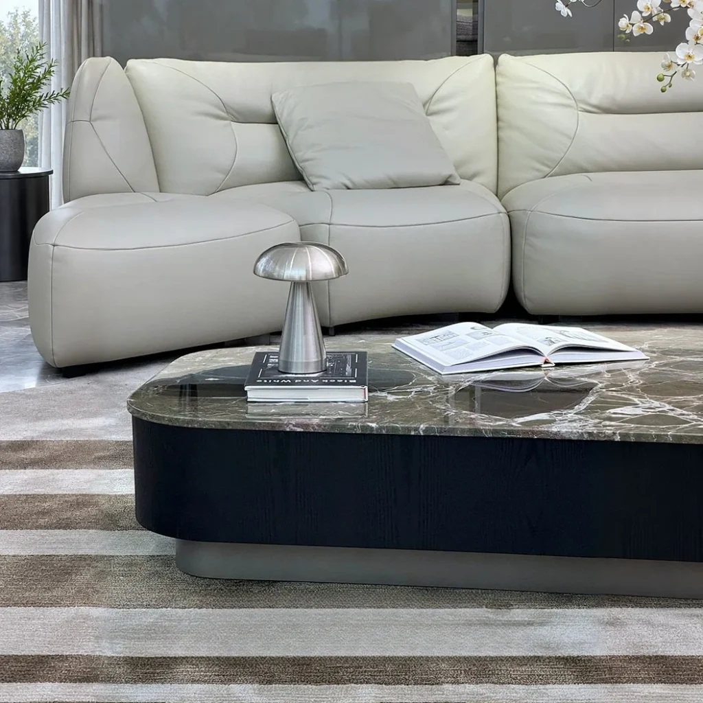Le Mans Green Marble Coffee Table with Tiered Storage in olive — front view