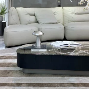 Le Mans Green Marble Coffee Table with Tiered Storage in olive — front view
