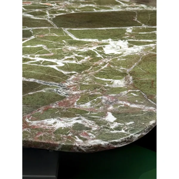 Le Mans Green Marble Coffee Table with Tiered Storage in olive — in a room setting