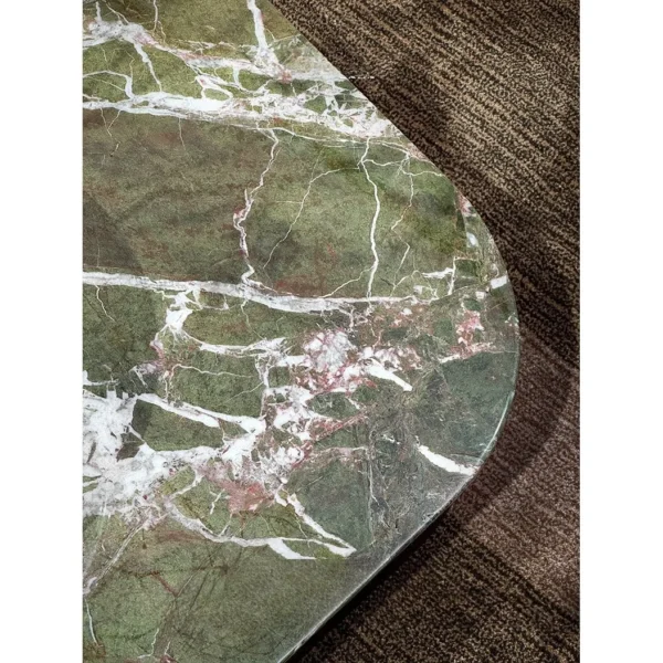 Le Mans Green Marble Coffee Table with Tiered Storage in olive — in a room setting