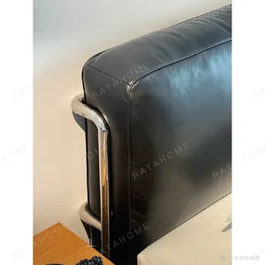 Lengxu Black Leather Bed with Chrome Frame in black — in a room setting