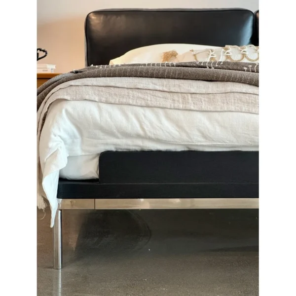 Lengxu Black Leather Bed with Chrome Frame in black — in a room setting